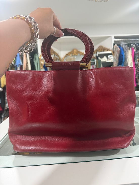 Celine Handbags - Celine Red Leather Wrapped-Handle Satchel